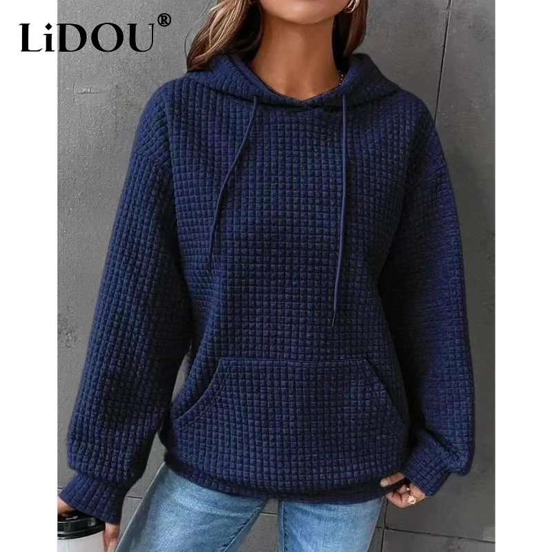 Top Trends: 2023 Autumn Winter New Solid Color Hooded Drawstring Long Sleeve Sweatshirt Women Fashion Pocket All-match Waffler Pullovers Shoppable Styles