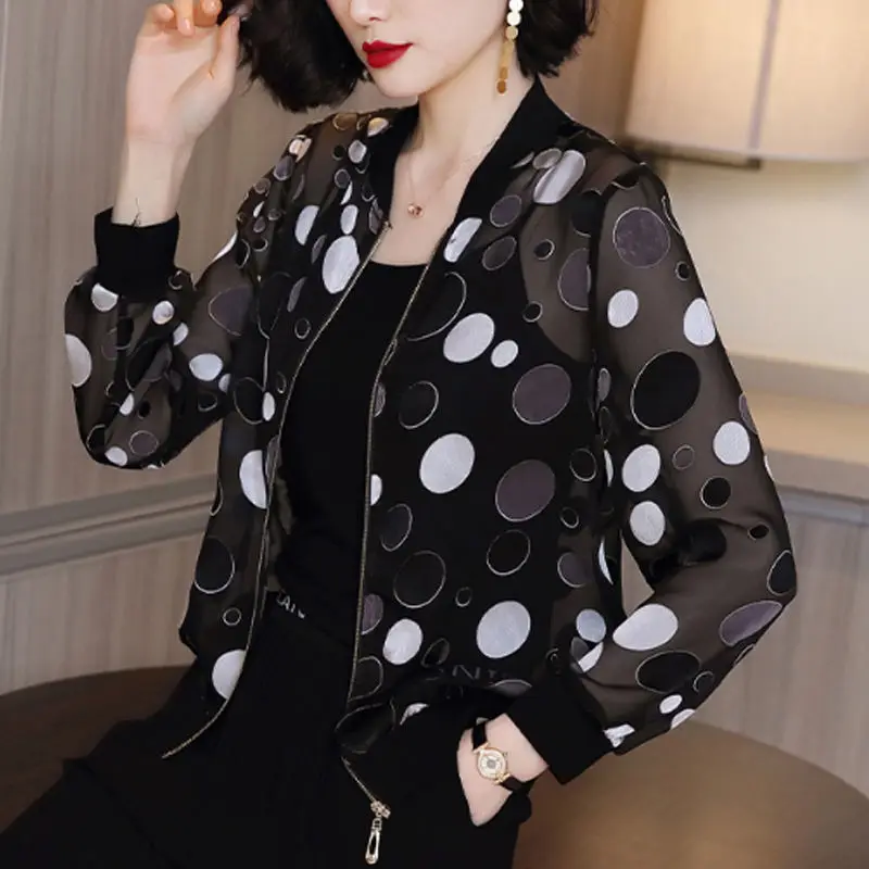 Top Trends: Fashion O-Neck Zipper All-match Printed Chiffon Shirt Women&#039;s Clothing 2022 Autumn New Oversized Casual Tops Loose Korean Blouse Shoppable Styles