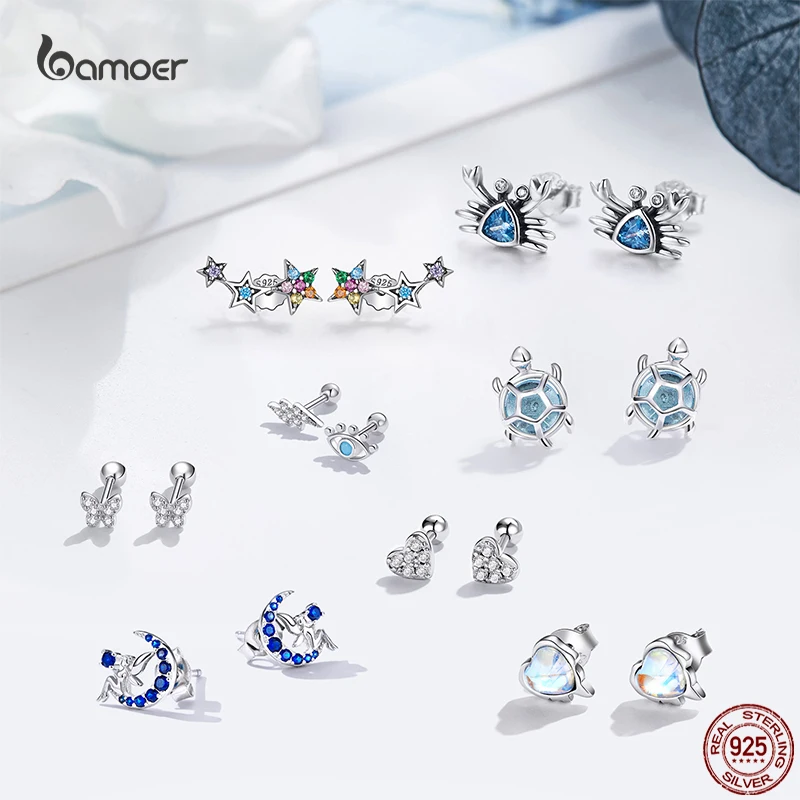 Top Trends: Bamoer Real 925 Sterling Silver Butterfly Animal Flower Ear Studs For Women Exquisite Party Earrings For Girl Original Design Shoppable Styles - Image 2