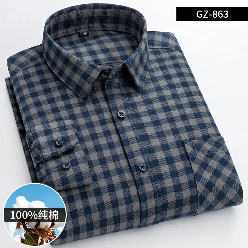 Top Trends: S~6XL100% Cotton Men&#039;s Long Sleeve Shirt Breathable Soft Comfortable Standard Pocket Striped Plaid Casual Fashion Men Tops Shoppable Styles