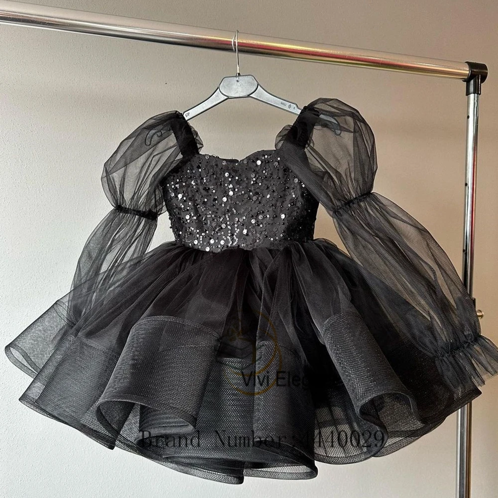 Top Trends: Black Flower Girl Dresses For Girls Sequined 2023 Full Sleeve Tiered Soft Tulle Wedding Party Gowns New Summer فساتين بنات صغار Shoppable Styles