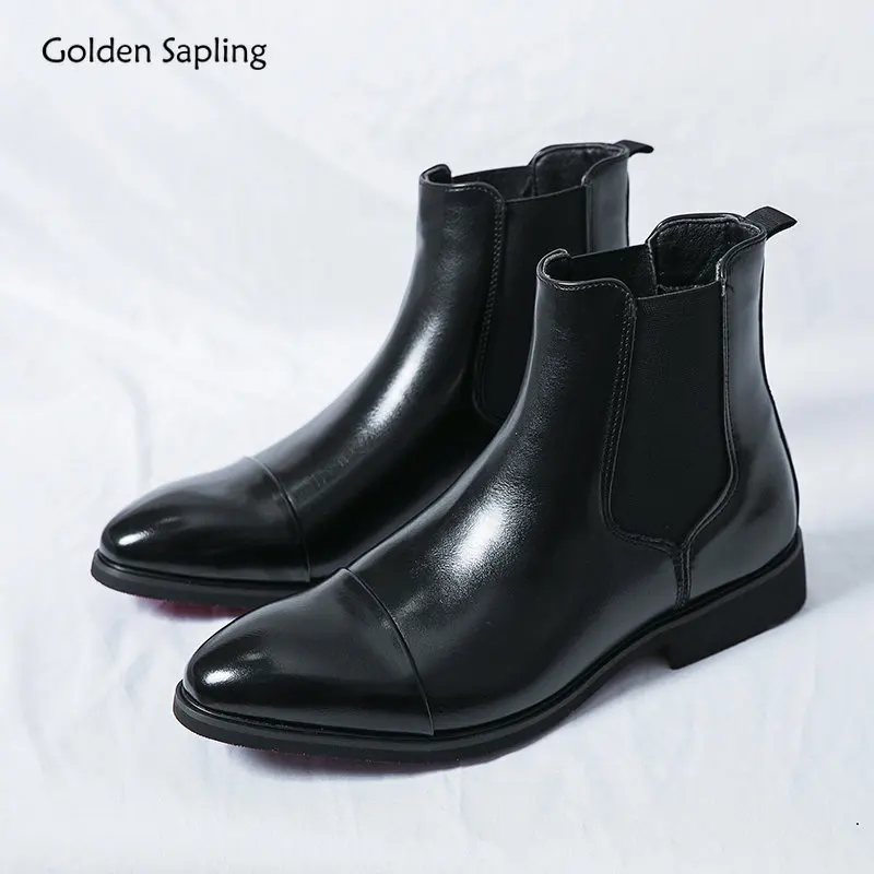 Top Trends: Golden Sapling Party Boots For Men Fashion Leisure Shoes Elegant Platform Flats Men&#039;s Chelsea Boot Casual Business Dress Shoe Shoppable Styles