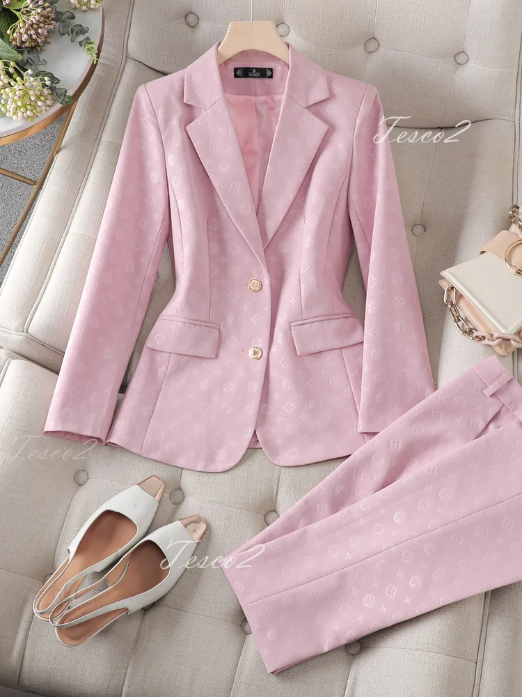 Top Trends: Tesco Pink Pantsuit For Women Slim Blazer Suit + Pants Print Women&#039;s Outfits 2 Piece For Business Professional Women&#039;s Suit Shoppable Styles