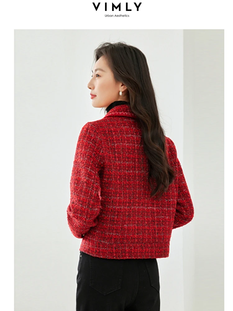 Top Trends: Vimly Winter Red Tweed Jackets For Women Office Lady 2023 Work Business Outerwear Long Sleeve Lapel Straight Short Coat M3309 Shoppable Styles - Image 2