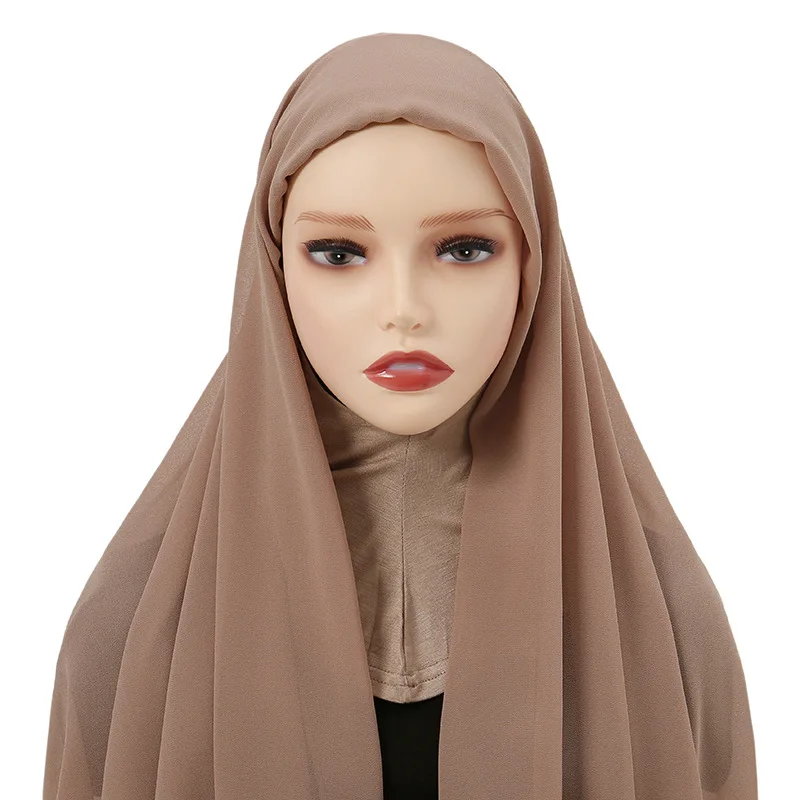 Top Trends: Plain Bubble Chiffon Instant Hijab With Modal Inner Cap Jersey Hijabs Woman Veil Muslim Soft Islamic Scarf Cover Bonnet Headband Shoppable Styles - Image 4