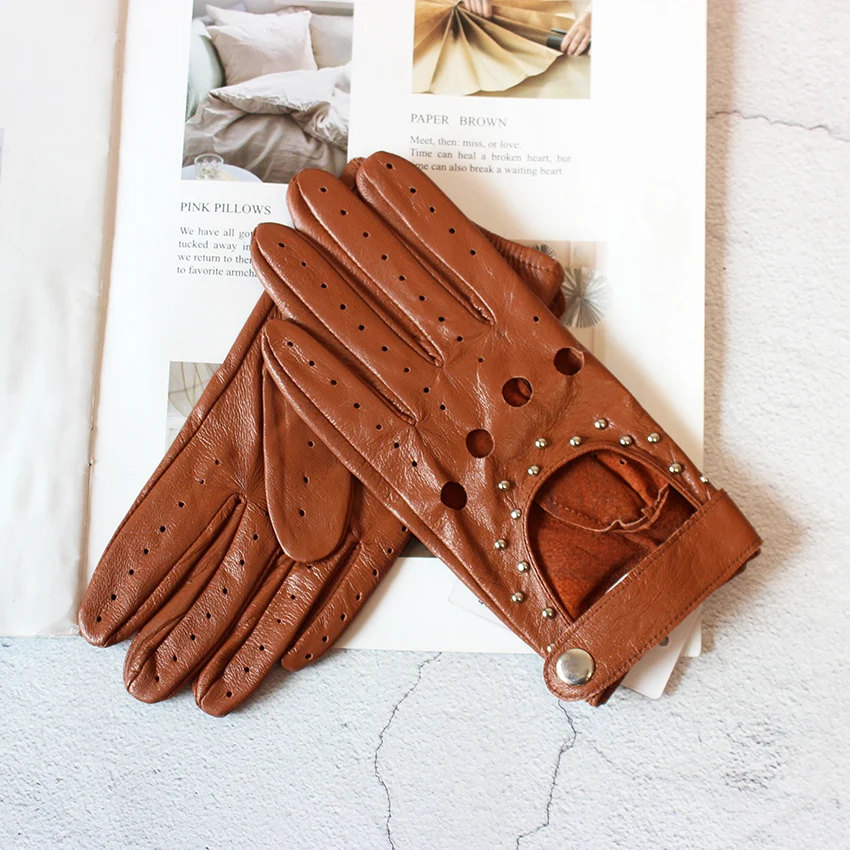 Top Trends: Summer Leather Driving Driver Full Finger Gloves Women Unlined Thin Fashion Spring And Autumn Motorcycle Riding Sheepskin Gloves Shoppable Styles - Image 3