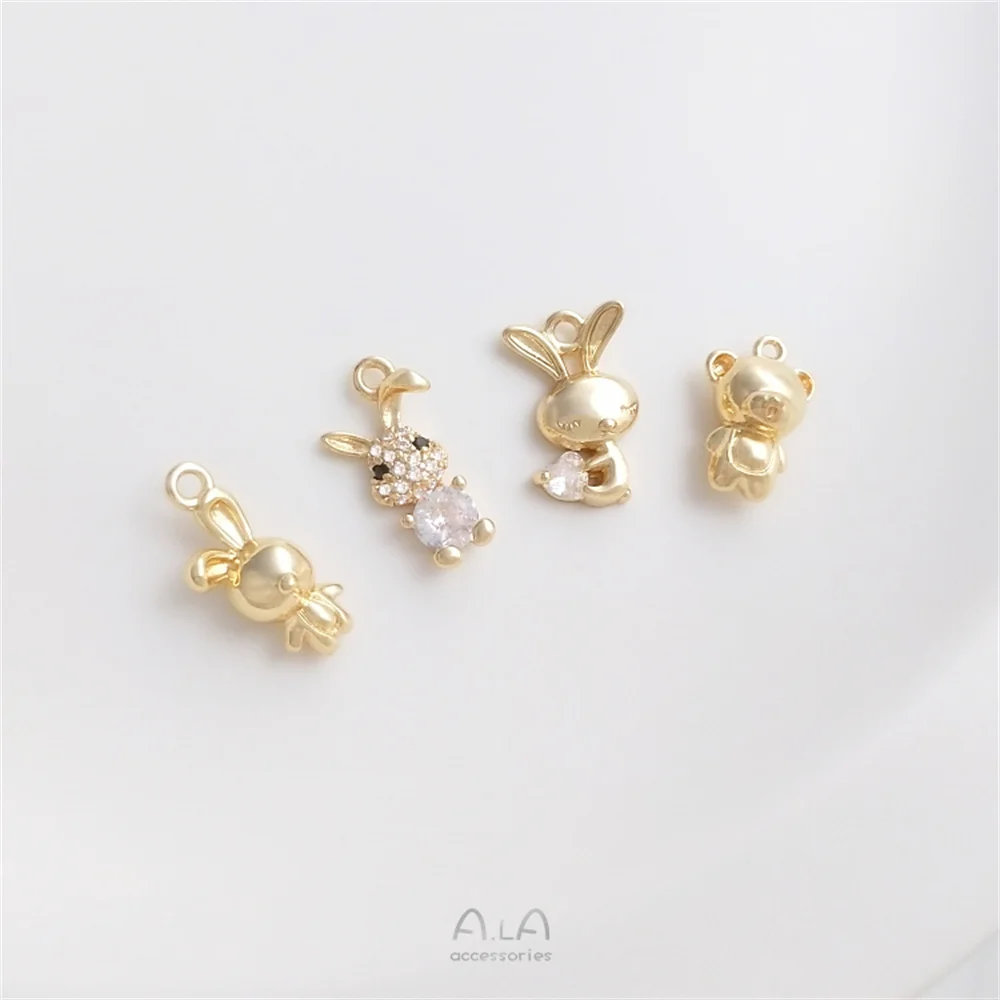 Top Trends: 14K Gold With Zirconium Bunny Pendant Three-dimensional Glossy Mini Bear Bunny Charm Diy Bracelet Charm Shoppable Styles