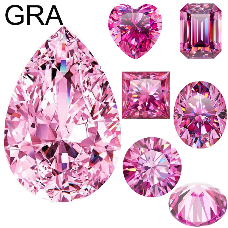 Top Trends: Pink Loose Moissanite 100% Real Lab Gemstone Stones For Women Jewelry Diamond Ring Material GRA Round / Pear / Emerald / Oval Cut Shoppable Styles