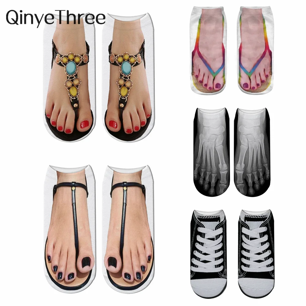 Top Trends: New Funny 3D Printed Toe Flip Flops Skull Canvas Shoes Patterned Creative Ankle Socks Unisex Halloween Christmas Gift Dropship Shoppable Styles