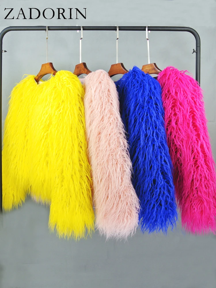 Top Trends: ZADORIN Colorful Boho Furry Faux Fur Coat Women Fur Coats Autumn Winter Pink White Shaggy Faux Fur Jacket Tops Festival Clothing Shoppable Styles