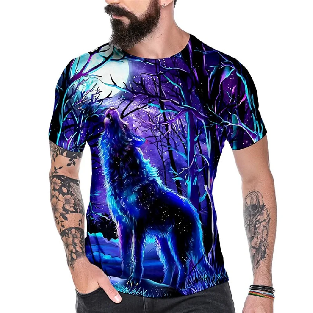 Top Trends: 3D Print Wolf Pattern T Shirt For Men Fashion Casual O-neck Short Sleeve Street Hip Hop Harajuku Oversized T-shirt Punk Clothing Shoppable Styles