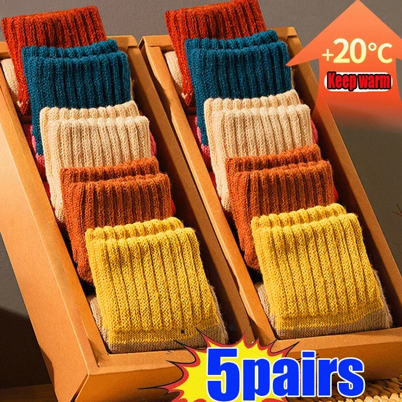 Top Trends: 5 Pairs High Quality Men Women Winter Socks Vintage Merino Wool Rabbit Wool Sock Super Thicker Warm Thermal Cotton Sock Shoppable Styles