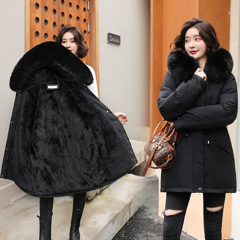 Top Trends: Women Parka Fashion Long Coat Wool Liner Hooded Parkas 2022 New Winter Jacket Slim With Fur Collar Warm Snow Wear Padded Clothes Shoppable Styles