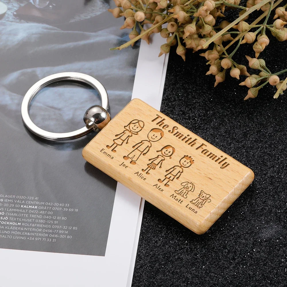 Top Trends: Family Love Wooden Keychain Personalized Gift Engraved The Smith Family For Parents Children Present Keyring Keychains For Men Shoppable Styles