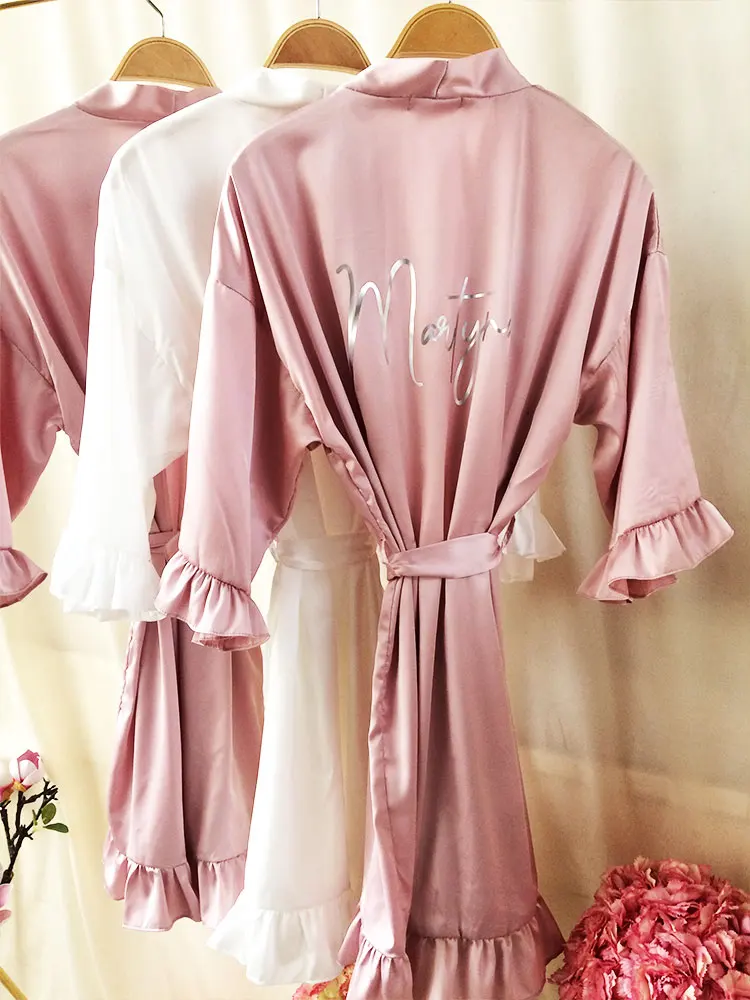 Top Trends: Mauve Ruffles Robe Shorts Wedding Dresses Bridal Kimono Personalized Bridesmaid Nightgown Custom Team Bride Robes Nightdress New Shoppable Styles