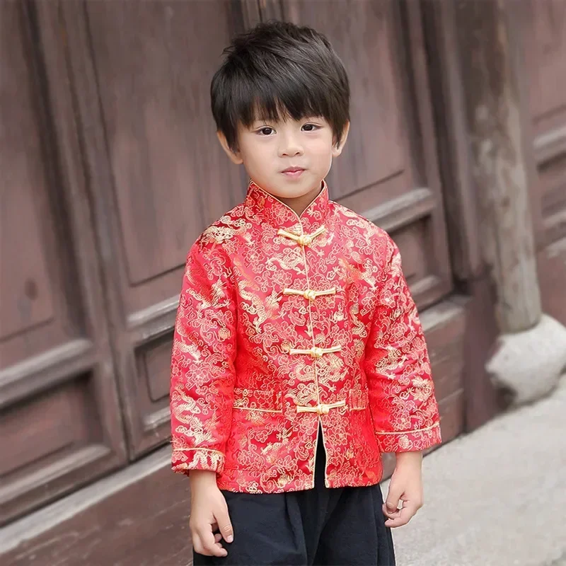 Top Trends: Chinese New Year Clothes For Kids Spring Costumes Baby Boys Tang Suit Clothes Satin Coat Dragon Printing Tops Pants Wushu Set Shoppable Styles - Image 3