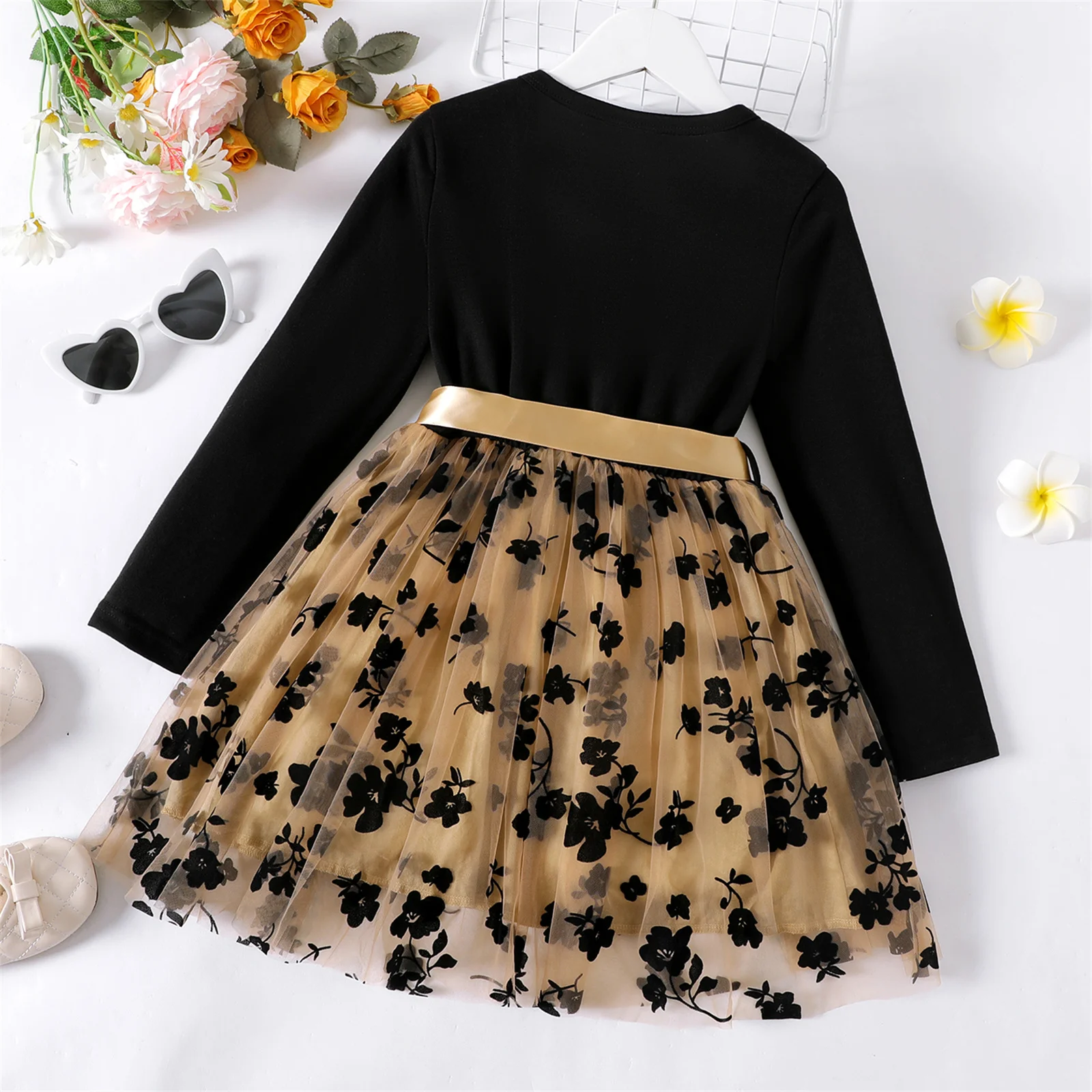 Top Trends: PatPat Kid Girl Dresses Floral Embroidered Belted Mesh Splice Long-sleeve Dress Kids Clothes Shoppable Styles - Image 2