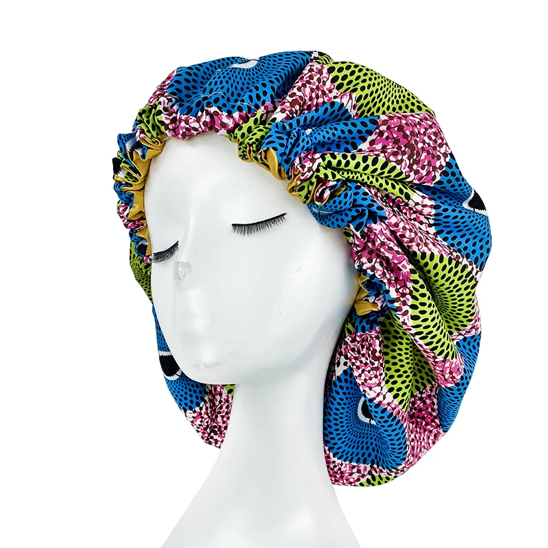 Top Trends: New Big Print Ankara Women Satin Bonnet Head Cover Silky Satin Elastic Sleep Cap Ladies Head Wrap Hat Hair Accessories Fashion Shoppable Styles