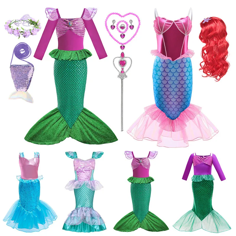 Top Trends: Disney Girls The Little Mermaid Ariel Princess Dress For Birthday Carnival Cosplay Kids Fish Tail Costume Children Fancy Clothes Shoppable Styles