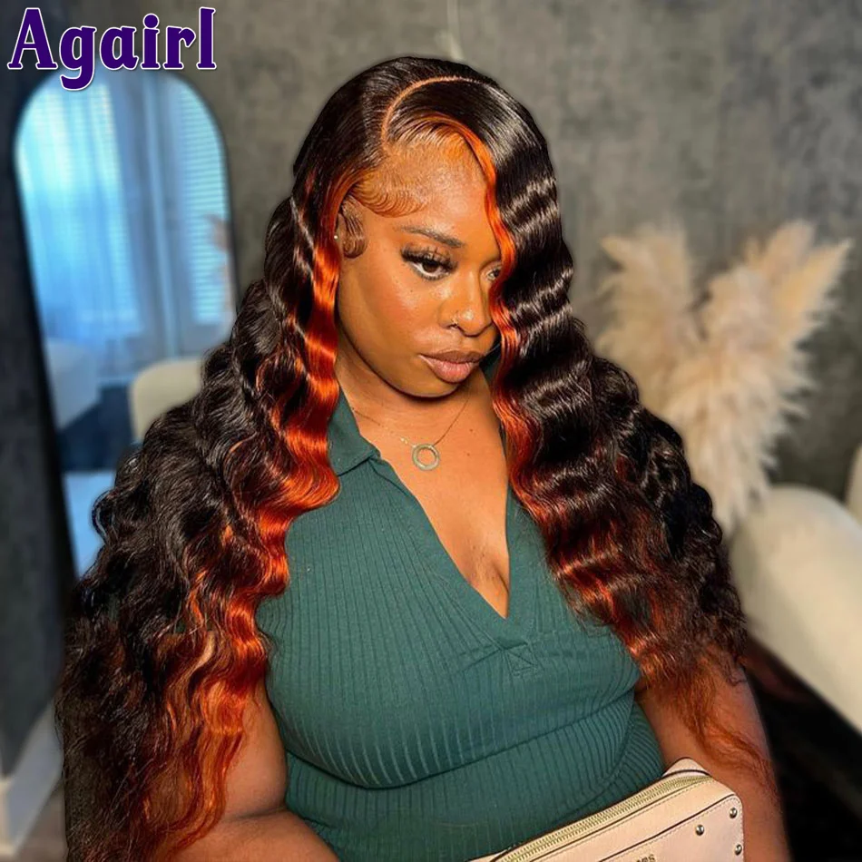 Top Trends: Highlight Orange Black Glueless Lace Front Wig Pre Plucked 200% Loose Deep Wave Human Hair Wigs Transparent 5x5 Lace Closure Wig Shoppable Styles