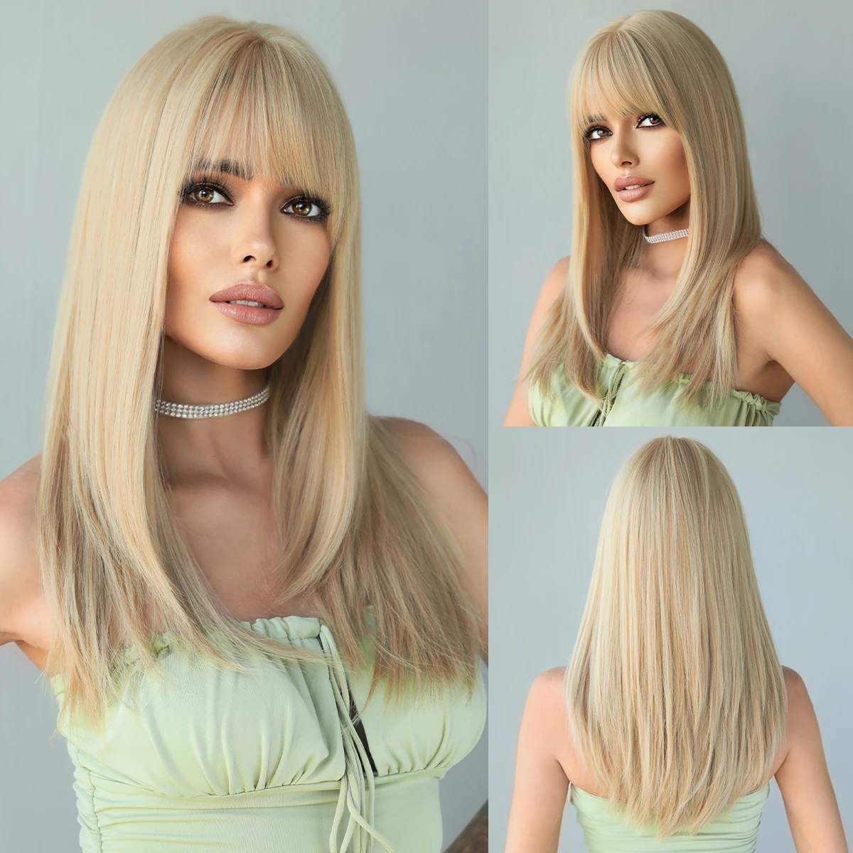 Top Trends: NAMM Women Blond Wig Synthetic Straight Hair Wig With Bangs Highlight Layered Wigs For Female Daily Heat Resistant Natural Hair Shoppable Styles