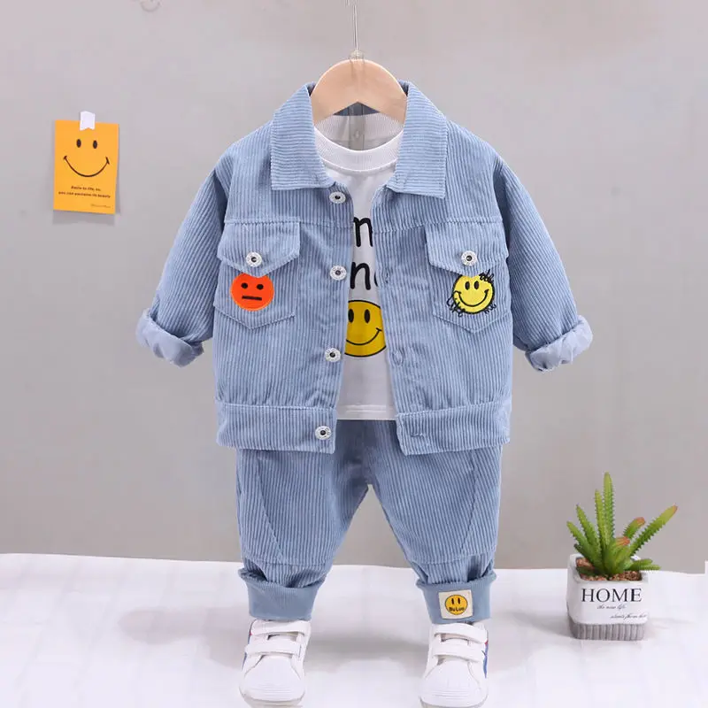 Top Trends: Spring Autumn Baby Boy Clothes 1 To 5 Years Turn-down Collar Corduroy Cardigan Jackets Outwear + T-shirts + Pants 3 PCS Outfits Shoppable Styles