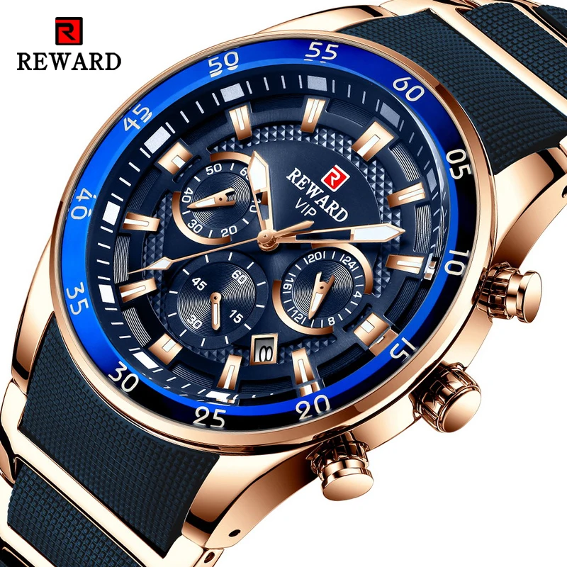 Top Trends: REWARD Brand Mens Watches Luxury Quartz Blue Watch Full Steel Men Chronograph Waterproof Business Wrist Watch Relogio Masculino Shoppable Styles