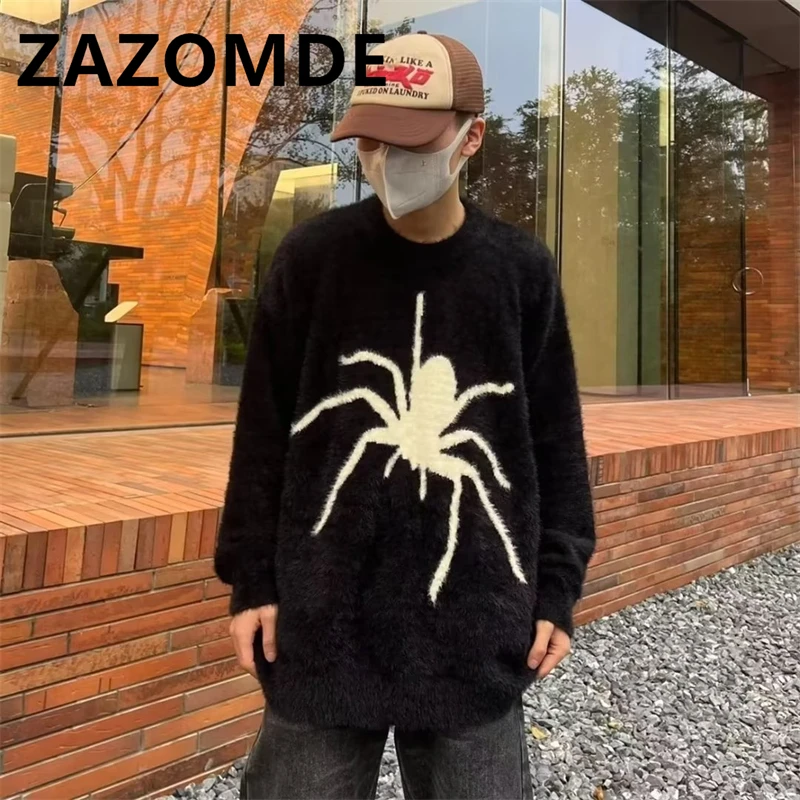 Top Trends: ZAZOMDE Harajuku Fluffy Sweater Y2K Streetwear Hip Hop Retro Knitted Spider Jumper Harajuku Fashion Punk Fuzzy Pullover Knitwear Shoppable Styles