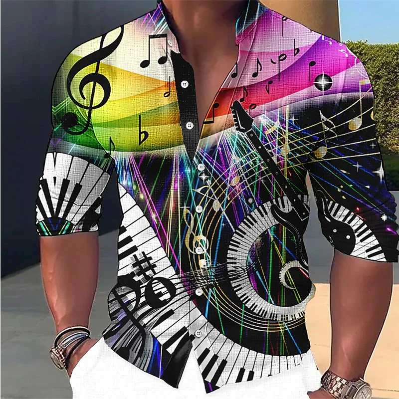 Top Trends: Linen Fashion Stand Collar Men Shirts Cool Music Festival Notes Piano Keys HD Printing Long Sleeves Party Fashion 2023 Plus Size Shoppable Styles