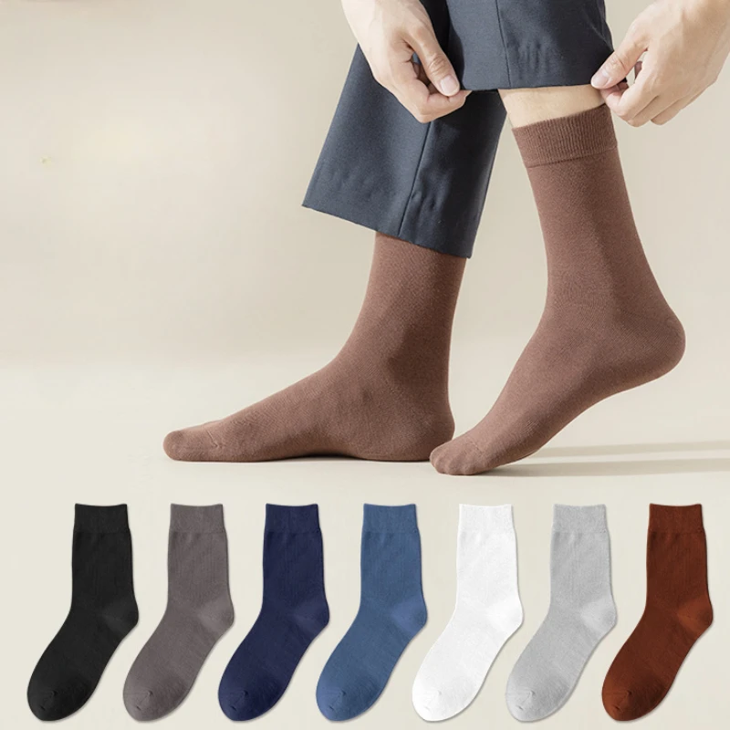 Top Trends: Cotton Socks Men Business Solid Color Dress Long Socks Middle Tube Soft Breathable Spring Summer Soft Casual Deodorant Sock Shoppable Styles