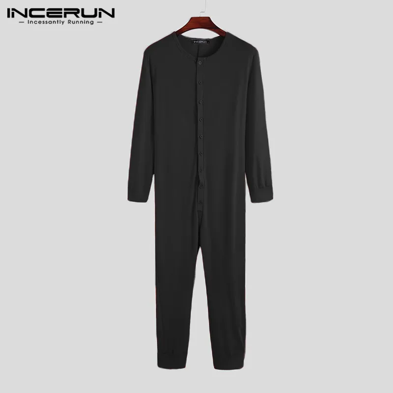 Top Trends: Men&#039;s Jumpsuit Pajamas Homewear Solid Color Long Sleeve Comfortable Sleepwear Button Leisure Men Rompers Nightwear S-5XL INCERUN Shoppable Styles