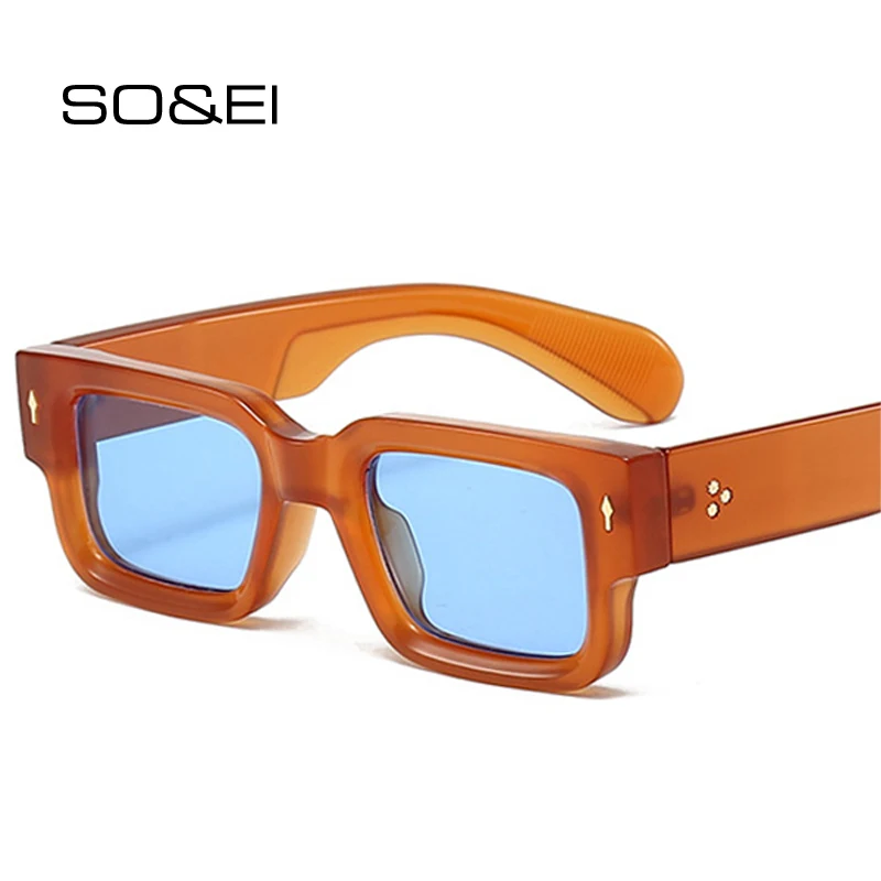 Top Trends: SO&amp;EI New Square Sunglasses Women Vintage Rivets Trending Clear Ocean Gradient Lens Shades UV400 Men Punk Sun Glasses Shoppable Styles