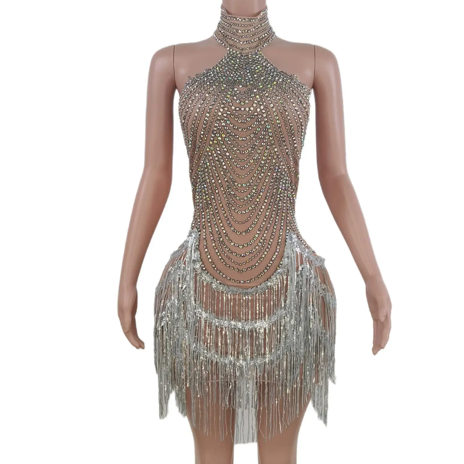 Top Trends: Latest Summer Sleeveless Performance Crepe Evening Dresses Luxury Rhinestone Tassel Sexy Women Short Bodycon Dress X2007030 Shoppable Styles