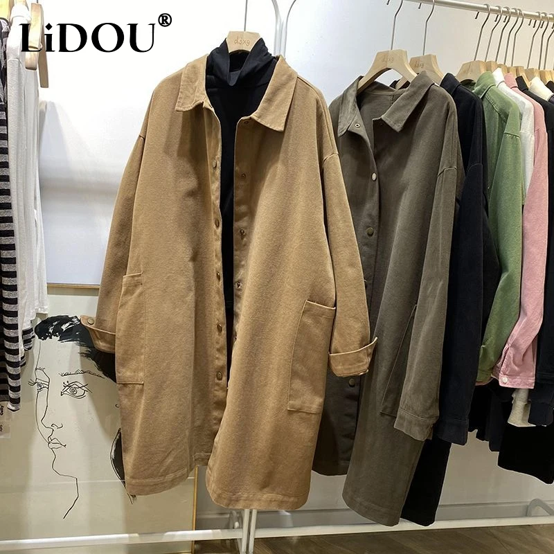 Top Trends: 2023 Spring Autumn New Solid Color Fashion Long Sleeve Trench Women High Street Casual POLO Collar Button Pockets All-match Coat Shoppable Styles