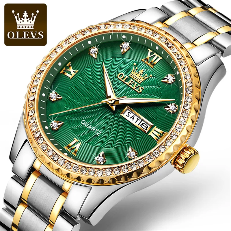 Top Trends: OLEVS Brand Men Watches Green Rotating Dial Diamond Quartz Watch Men Stainless Steel Waterproof Sports Watch Business Reloj 2023 Shoppable Styles