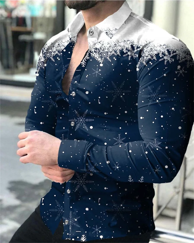 Top Trends: Fashion New Snowflake 3D Printing Shirt S-6XL2023 Casual Long Sleeve Lapel Cardigan Club Street Cool Men&#039;s Tops Summer Shirts Shoppable Styles