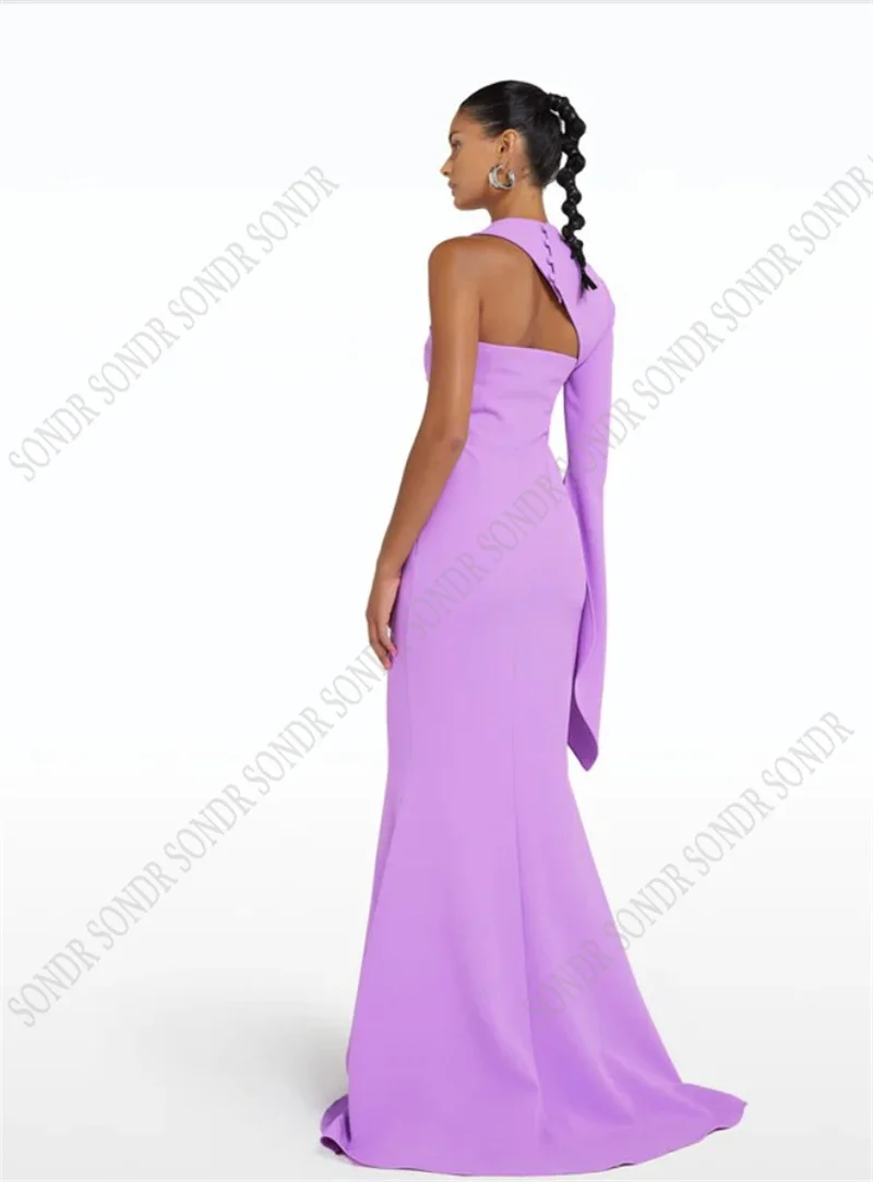 Top Trends: SONDR Purple Button Long Mermaid Cocktail Evening Dresses One Sleeves O Neck Matt Satin Formal Celebirty Night Prom Gowns Dress Shoppable Styles - Image 3