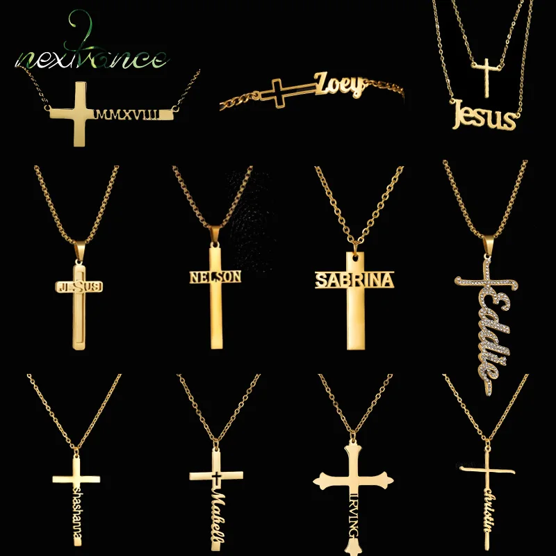 Top Trends: Nextvance Customized Cross Name Necklace Stainless Steel Choker Personalized Nameplate Jesus Pendant For Women Men Jewelry Gifts Shoppable Styles