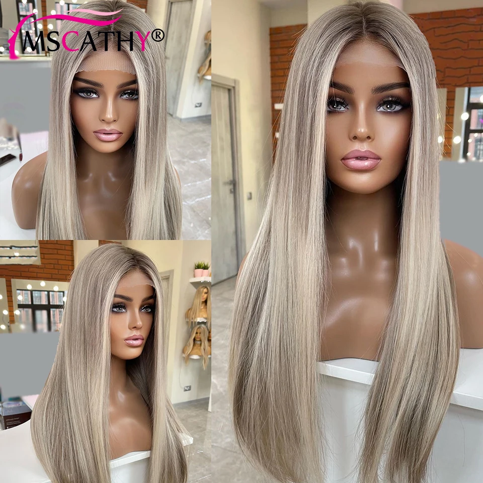 Top Trends: 13x4 Ash Grey Blonde Lace Front Wig Straight Highlight Colored Brazilian Virgin Human Hair Wigs HD Transparent Lace Frontal Wig Shoppable Styles