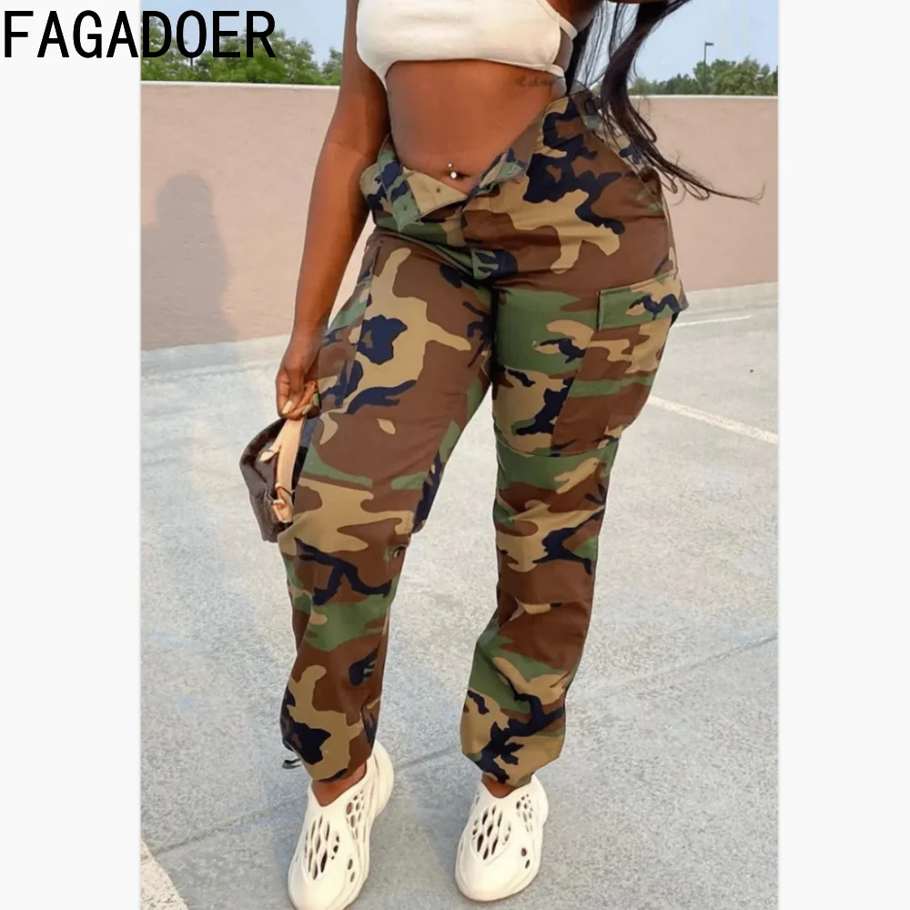 Top Trends: FAGADOER Casual Camouflage Printing Jogger Pants Women High Waisted Zipper Trousers Fashion Female Army Green Sport Bottoms 2023 Shoppable Styles