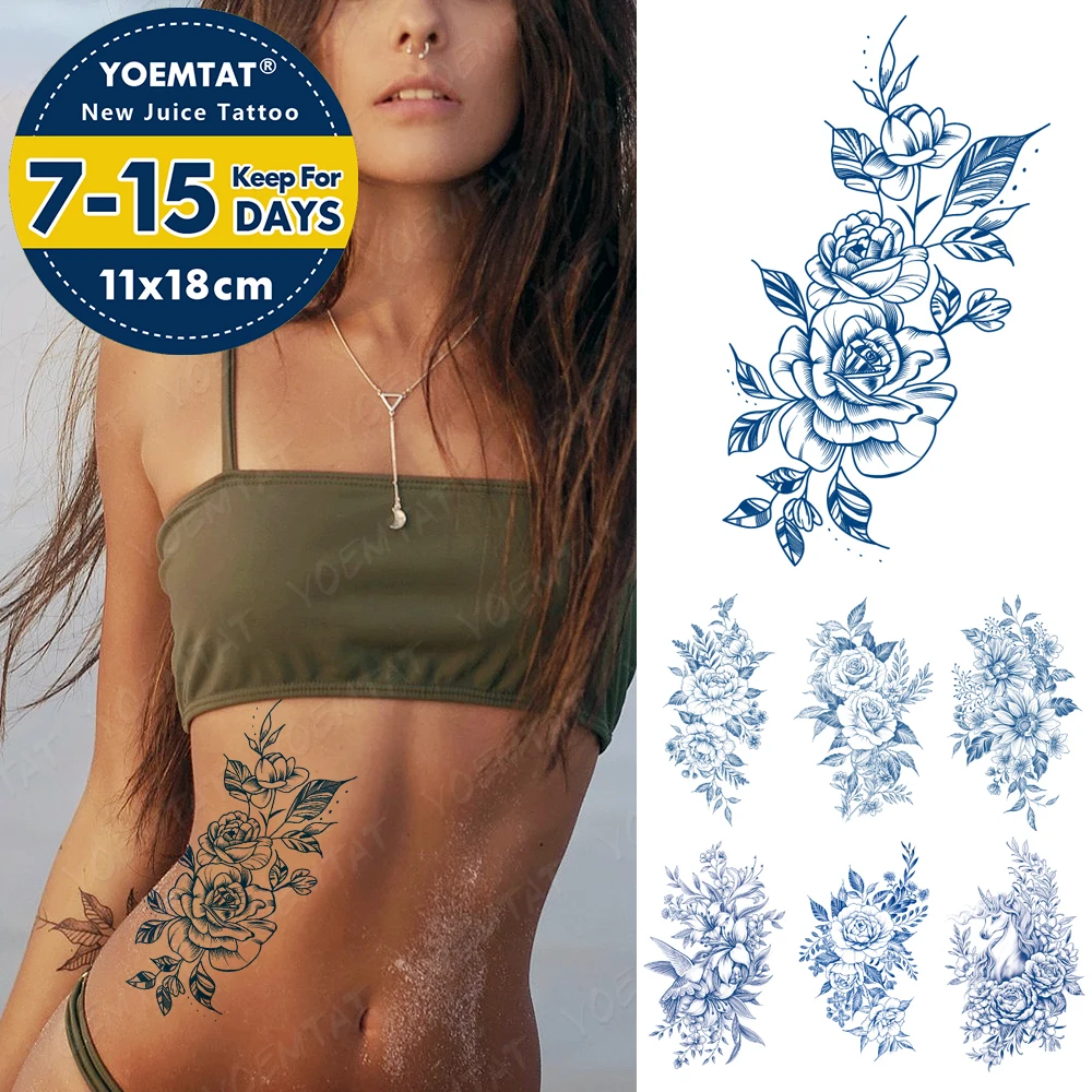 Top Trends: Line Flowers Semi-Permanent Waterproof Temporary Tattoo Sticker Peony Rose Flower Herbal Lasting Ink Tattoos Body Art Fake Tatto Shoppable Styles