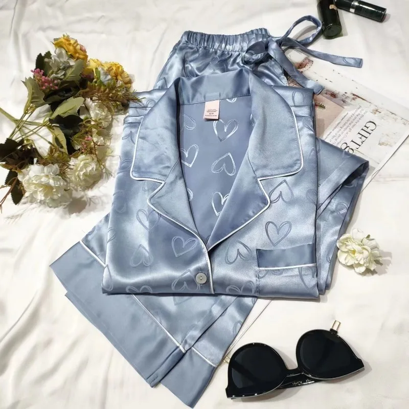 Top Trends: Spring And Autumn Ice Silk New Pajamas Women&#039;s Long-sleeved Trousers Thin Section Hot Style Home Service Silk Suit Summer Shoppable Styles