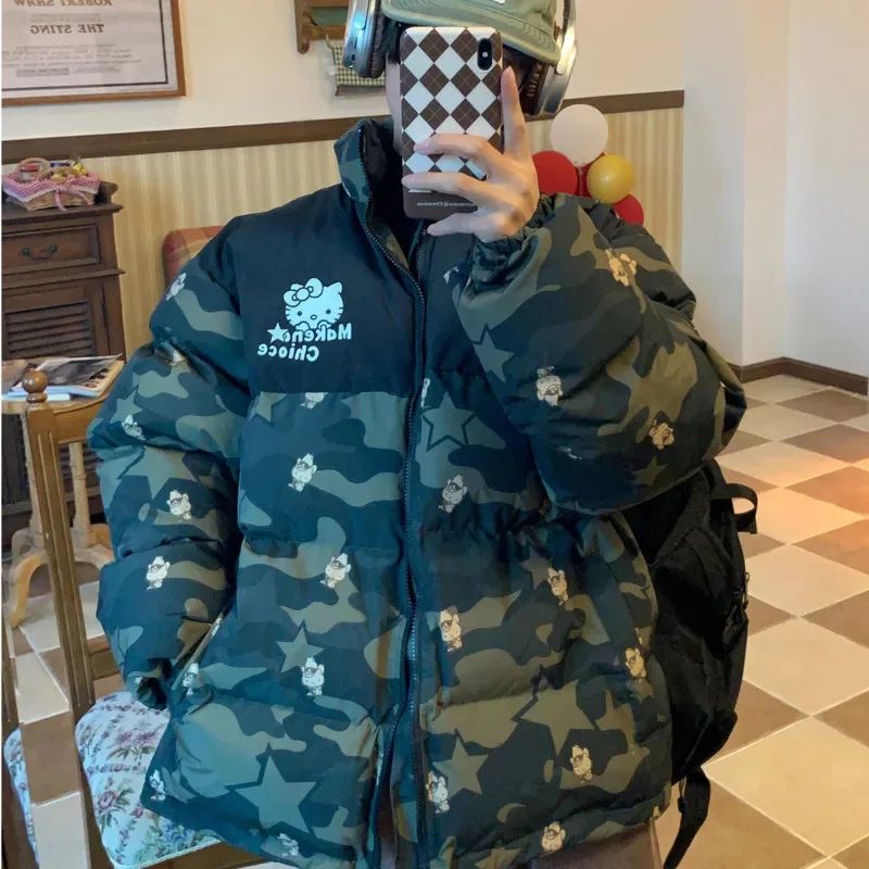 Top Trends: Cute Cartoon Hello Kitty Camouflage Harajuku Down Jacket Winter Loose Zipper Coat Casual Warm Jacket For Women Shoppable Styles - Image 4