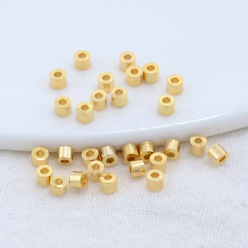 Top Trends: 100 PCS 14K Gold Color Plated Brass Barrel Beads Mini Spacer Beads For Bracelet High Quality Diy Jewelry Accessories Shoppable Styles