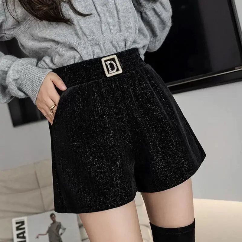 Top Trends: Spring Autumn New Chenille High Waist Loose Shorts Solid Color All-match A-line Wide Leg Pants Fashion Trend Women Clothing Shoppable Styles