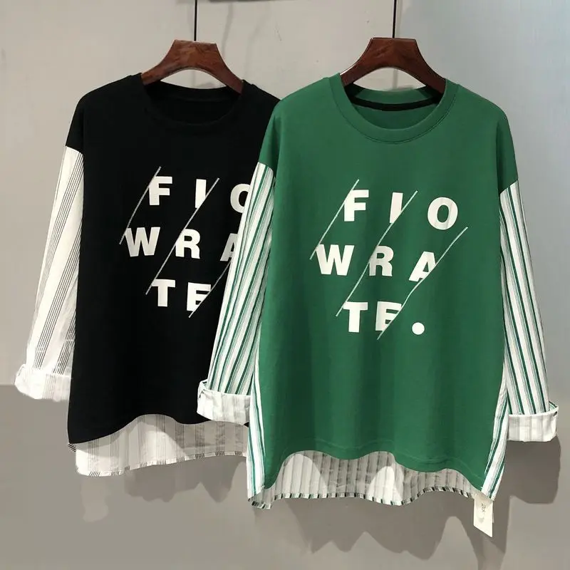 Top Trends: 2023 New Spring And Autumn Fashion Casual Loose Fit Slim Fake Two Piece Covering Stripe Panel Long Sleeve Oversized Sweater Shoppable Styles