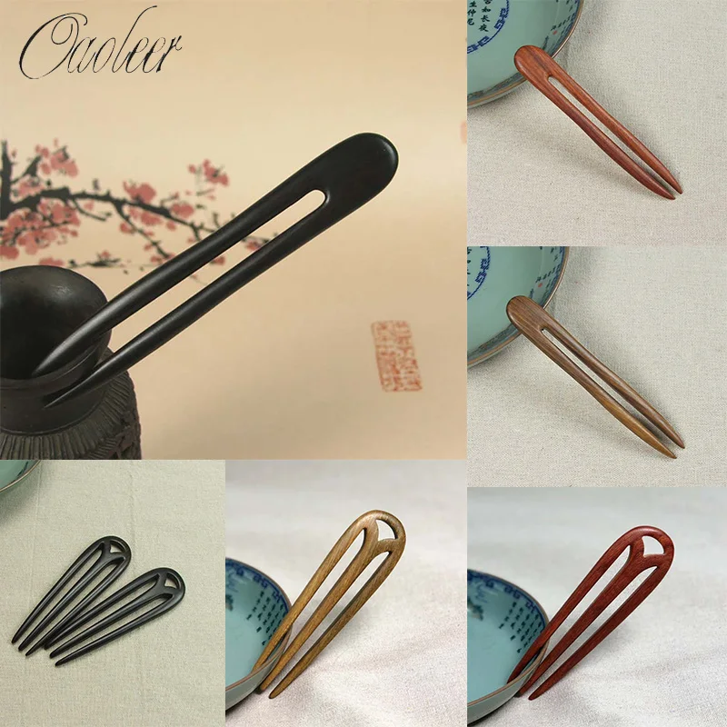 Top Trends: Oaoleer Women Hair Accessories Wood Hand Carved Stick Hair Combs Clips For Women Girls Vintage Elegant Ebony U Shaped Headwear Shoppable Styles