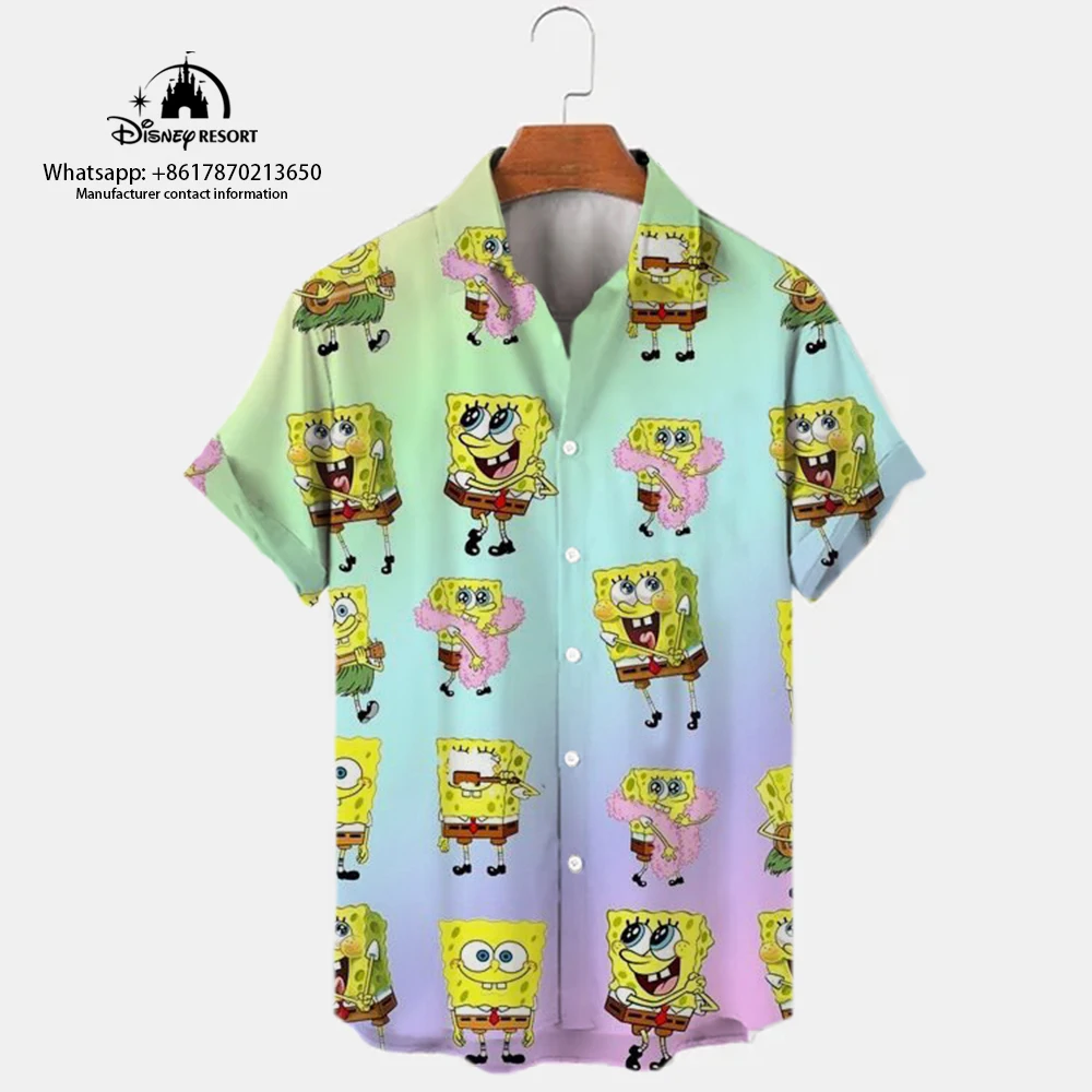 Top Trends: 2023 Summer New Harajuku Casual Shirt Cute Spongebob Anime Street Trend Versatile Men's Lapel Short Sleeve Shirt Shoppable Styles - Image 5