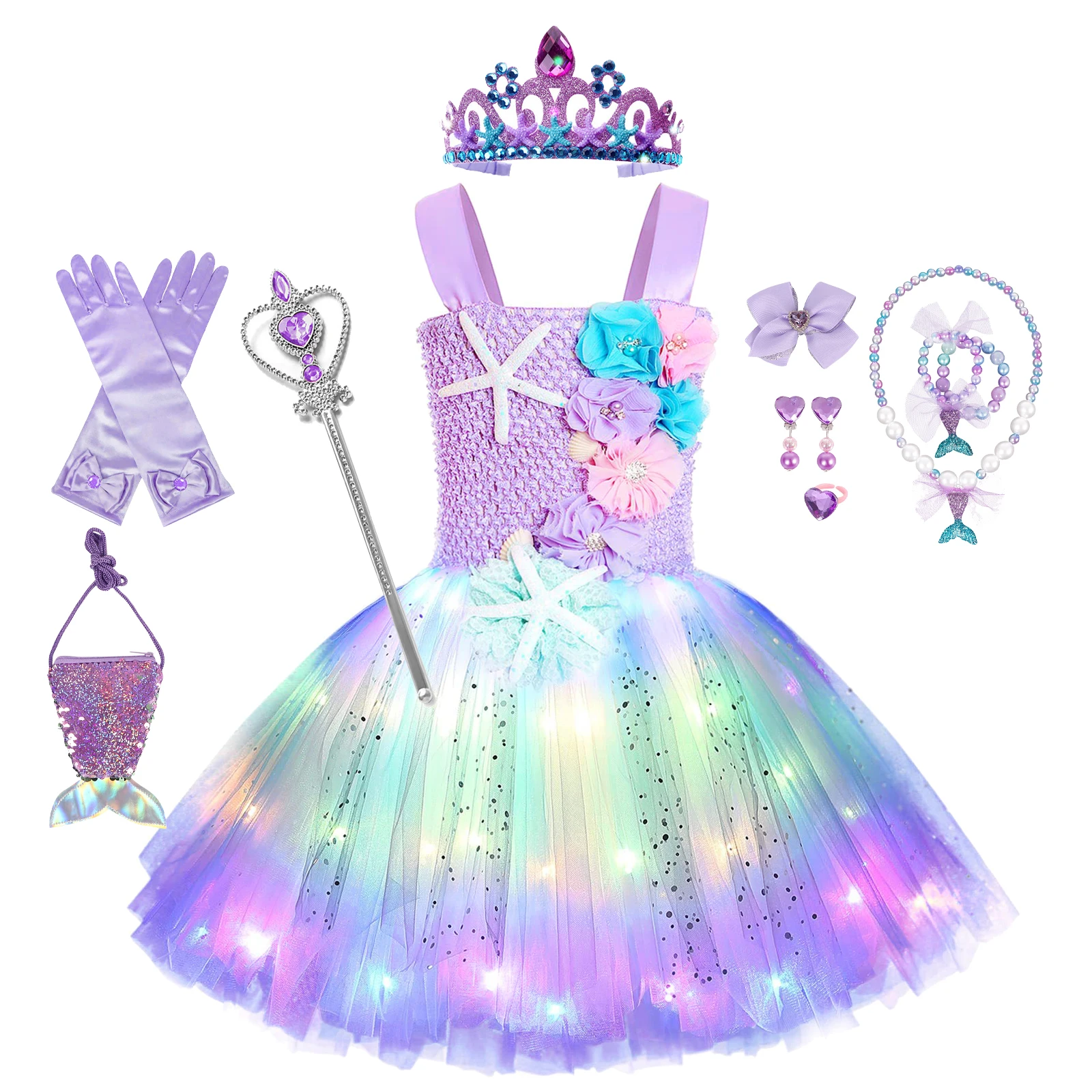 Top Trends: Princess Mermaid Dress For Girls LED Light Up Ocean Themed Birthday Party Tutu Dress Clothes Halloween Costume For Kids Vestidos Shoppable Styles