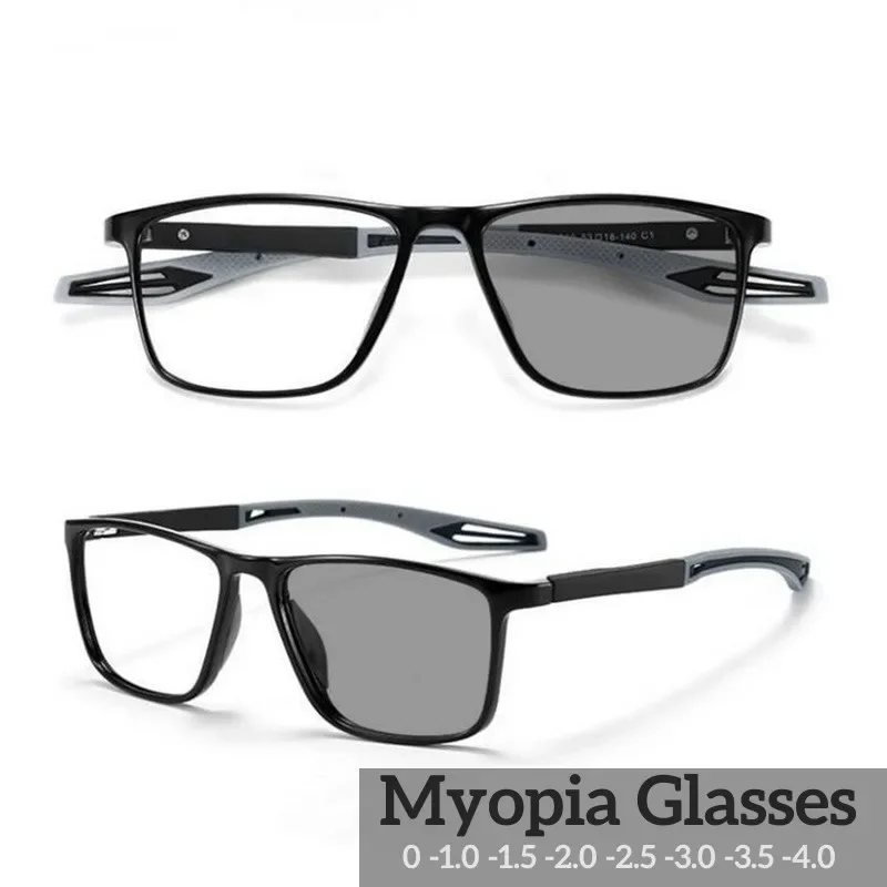 Top Trends: Photochromic Myopia Glasses Blue Light Blocking Color-Changing Computer Square Fashion Sports Eyeglasses Minus Diopters 2023 New Shoppable Styles